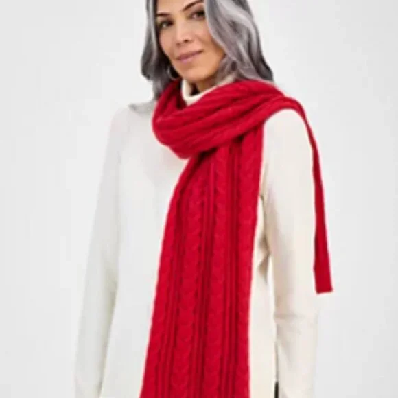 Red Scarf with Classic Cable Knit Pattern. Style & Co. New. - Picture 6 of 15